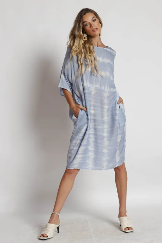 Chambray Tie Dye Print Dress Midi floral dresses