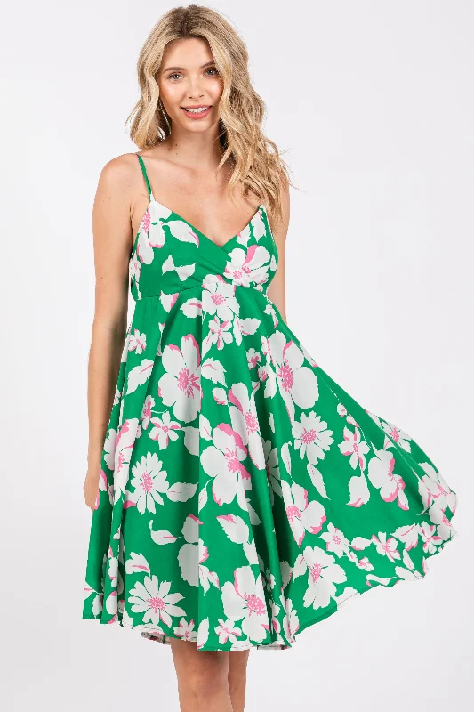 Green Floral Wrap Top Accent Dress Wedding guest floral dresses