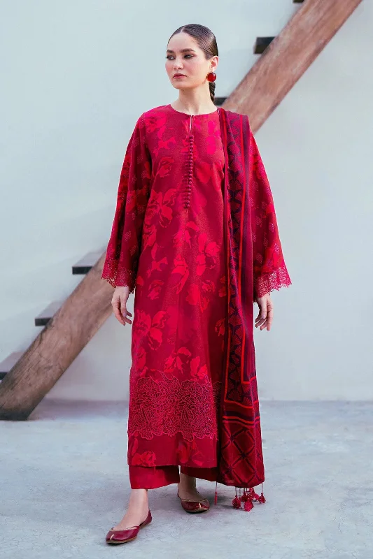 Red Printed Viscose Pakistani Suit Smocked floral dresses