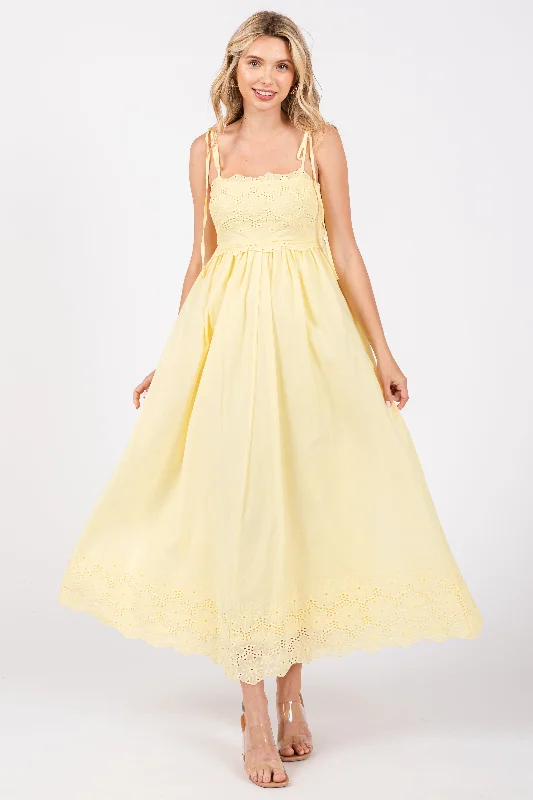 Yellow Eyelet Floral Shoulder Tie Dress Edgy floral dresses