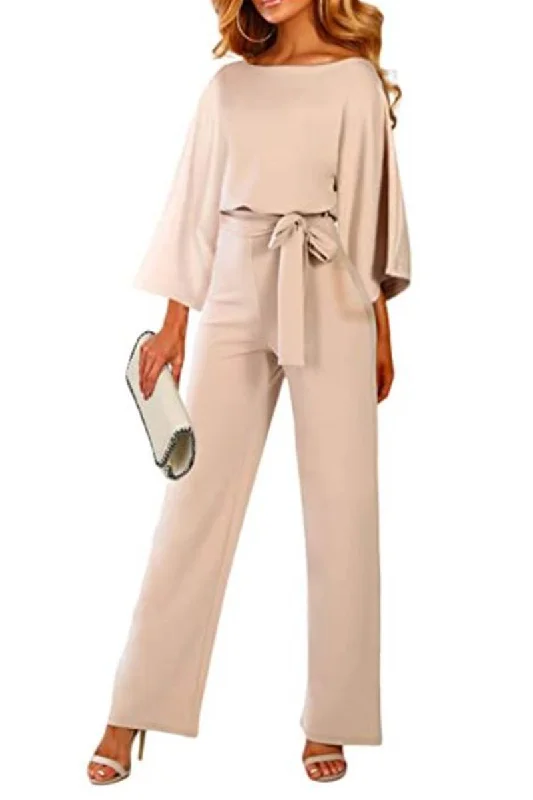 Casual Long Sleeve Belted Jumpsuit Satin Maxi Skirt