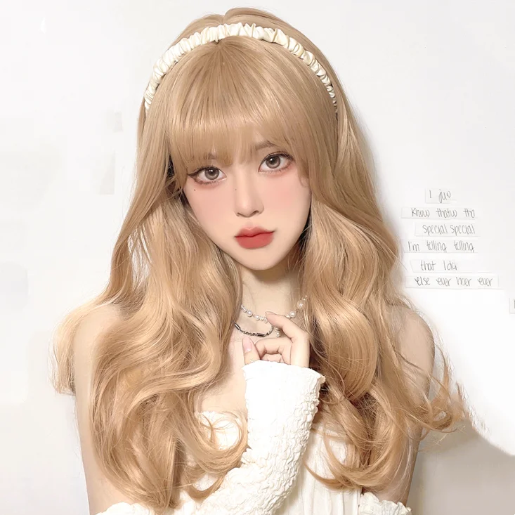 lolita gold Long curly wig yv30734 Lace Detail Maxi