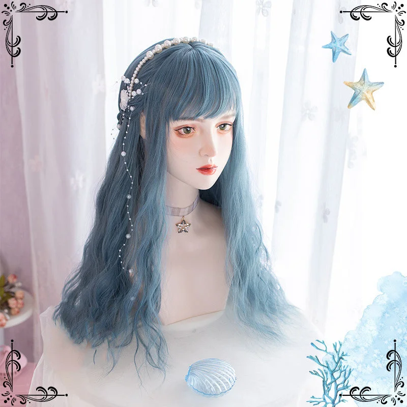 lolita haze blue long curly wig  yv30719 Comfortable Maxi Look