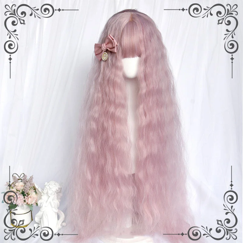 Lolita pink long curly wig yv30790 Long Floral Skirt