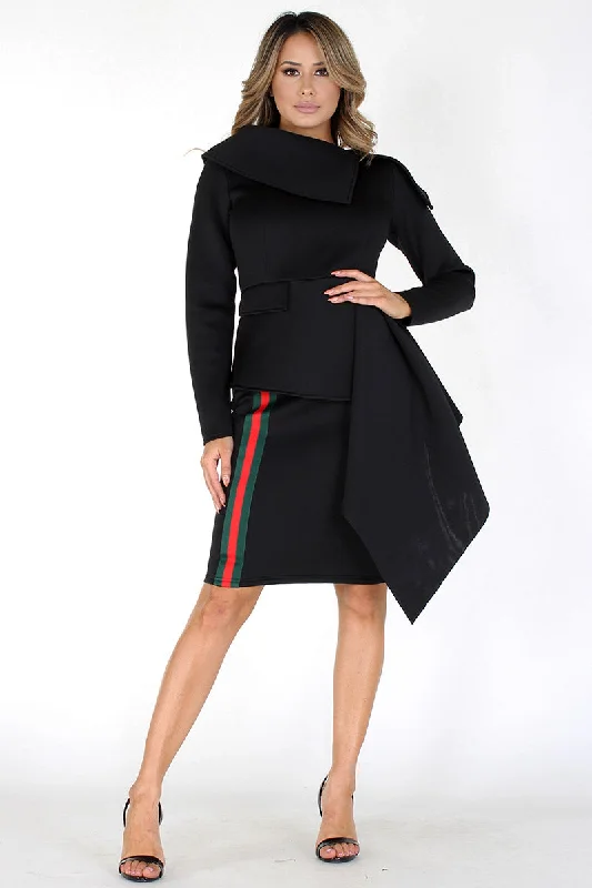 Long sleeve drape collar with dramatic peplum Maxi Skirt Casual