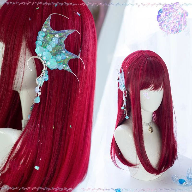 Mermaid red long straight wig yv30569 Black Maxi Skirt