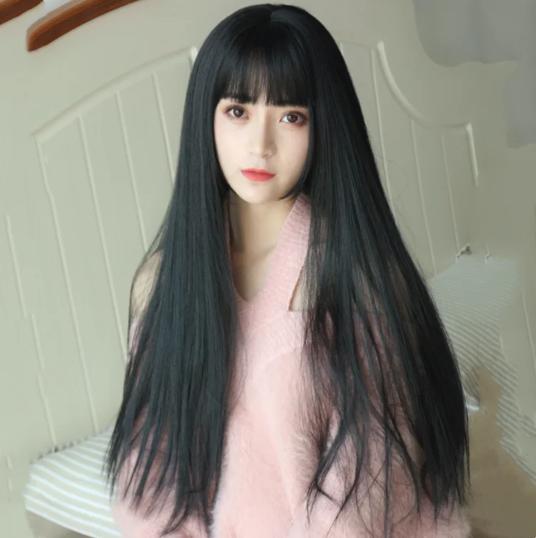 Natural black long straight wig yv30582 Ruffle Long Maxi