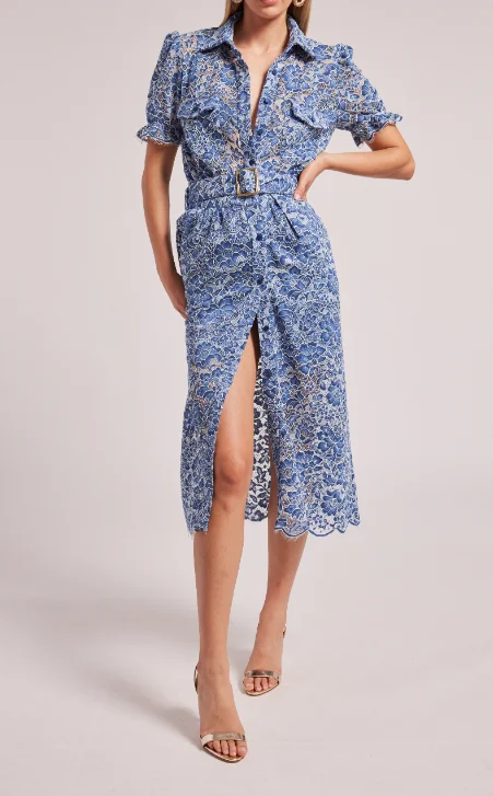 Generation Love Claudia Lace Dress - Blue/White Lace Detail Dress