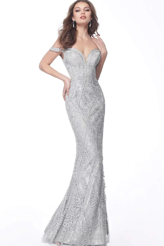 Jovani 68130 - Beaded Corded Lace Trumpet Dress Lace Dress Elegance