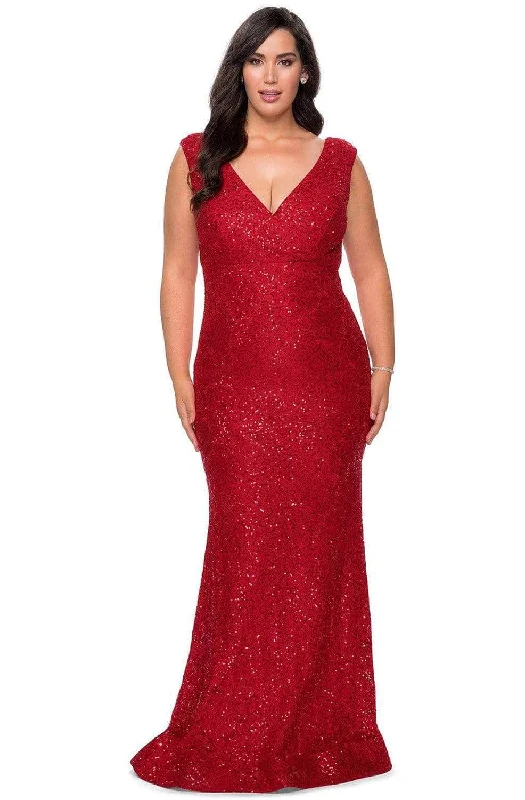 La Femme 28837SC - Sparkly Lace Evening Gown Lace Shift Dress