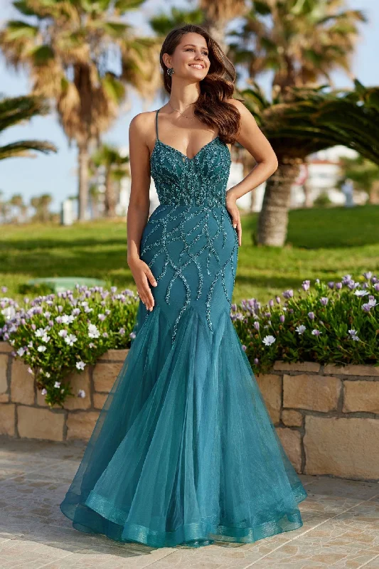 Beaded Tulle Godet Mermaid Prom Dress - 0801 Bohemian Tulle Dress