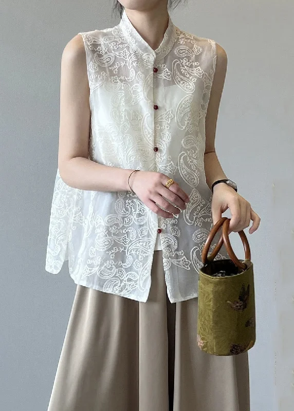 Boutique Beige Stand Collar Embroidered Tulle Waistcoat Summer VB1082 Tulle Dress Outfit