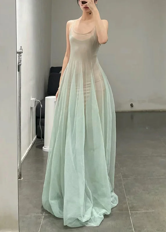 Elegant Light Green O-Neck Tulle Spaghetti Strap Dress Sleeveless KK006 Tulle Dress Dream