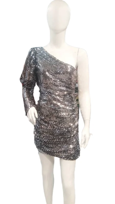 One Shoulder Shimmer Sequin Dress Satin Sequin Dress