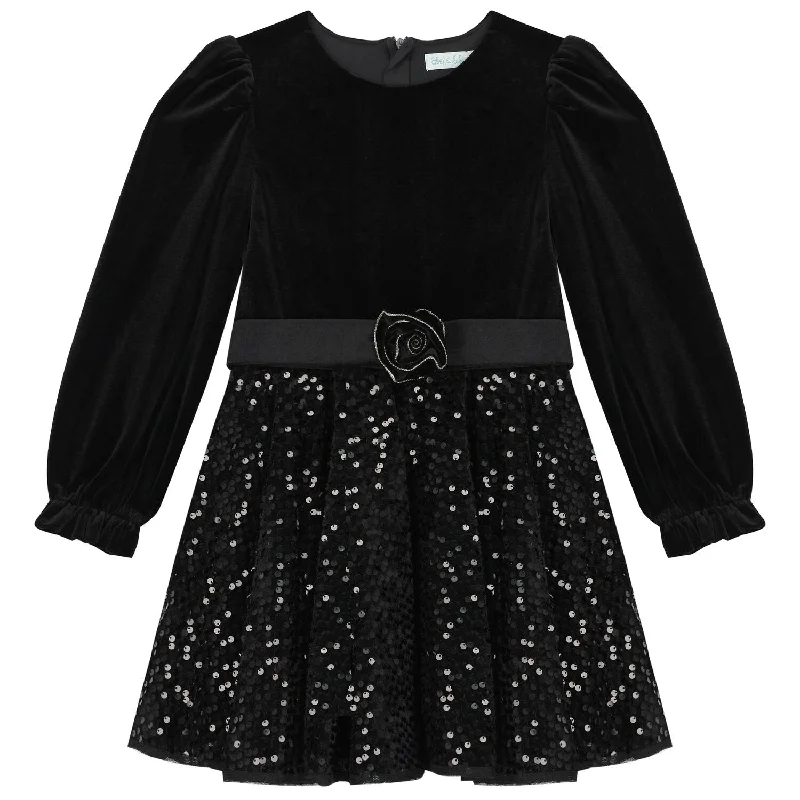 Black Sequin Velvet Dress by Abel & Lula Ruffled Sequin Dress