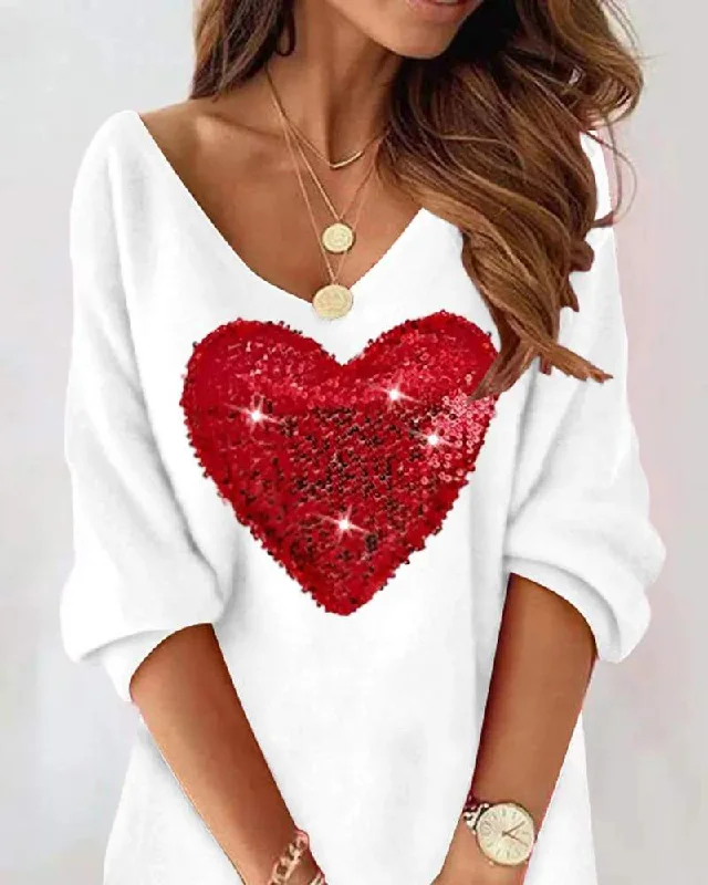 COLORBLOCK HEART PATTERN CONTRAST SEQUIN CASUAL DRESS Floor-length Sequin Dress