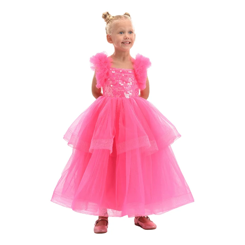 Fuchsia Peralta Sequin Ruffle Tulle Dress Party Sequin Dress