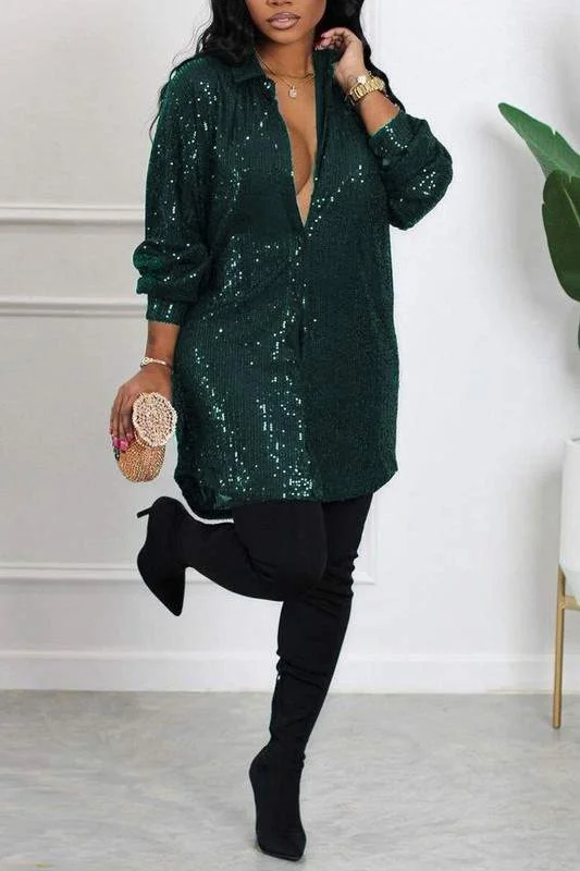 SEXY SEQUIN CLUBWEAR SHIRT DRESS Party Wear Sequin