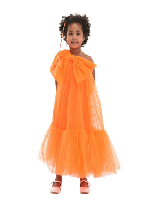 Orange Maggi Neon Bow Tulle Dress A-line Tulle Gown