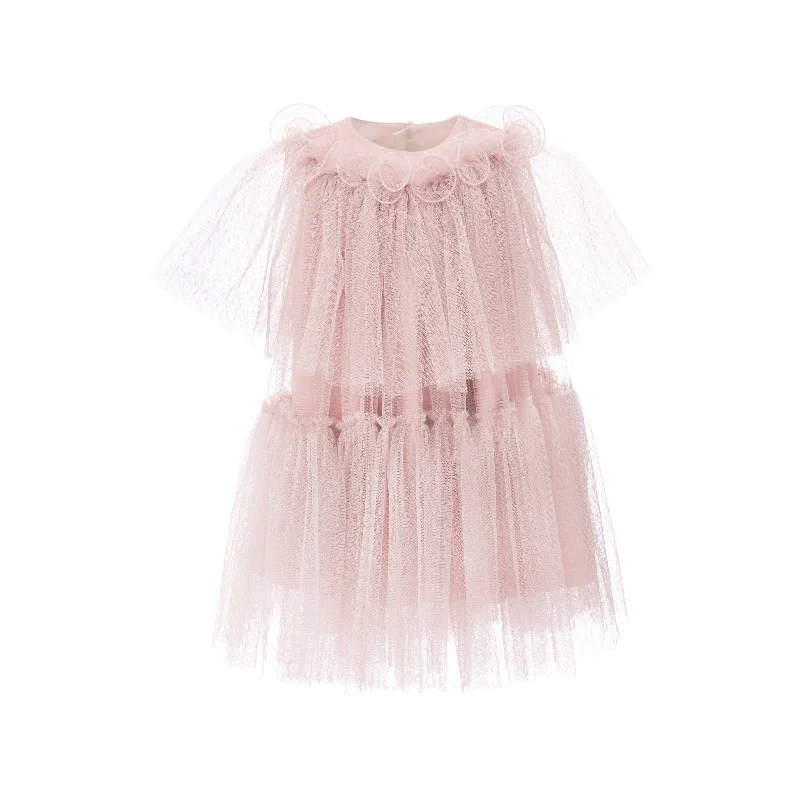 Pink Orela Overlay Tulle Dress Tulle Maxi Dress