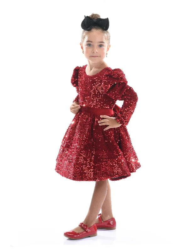 Red Merribrook Sequin Bow Dress Ruffled Sequin Dress