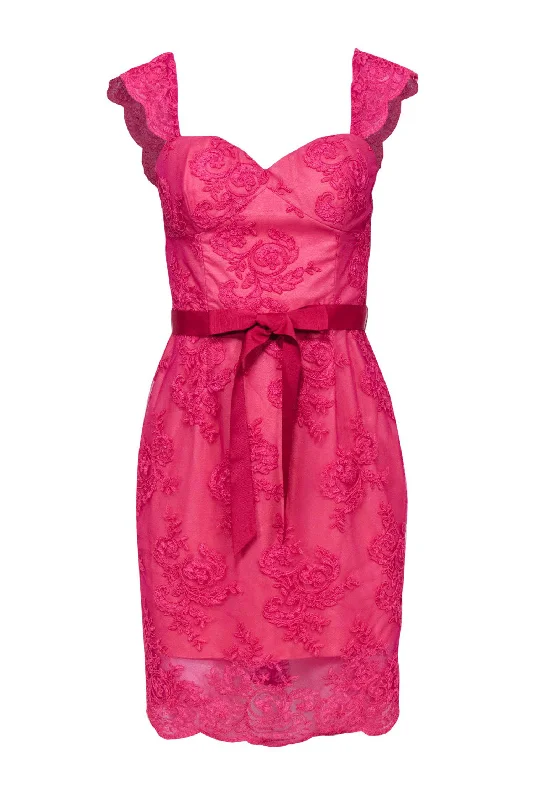 Aidan Mattox - Hot Pink Embroidered Bodycon Dress Sz 6 Sexy Mini Bodycon