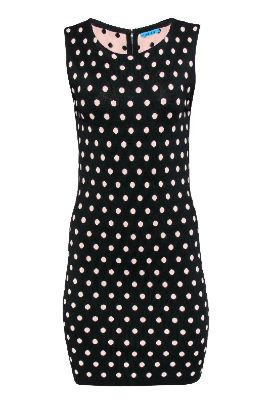 Alice & Olivia - Black & Light Pink Polka Dot Sleeveless Knit Bodycon Dress Sz M Elegant Bodycon Gown