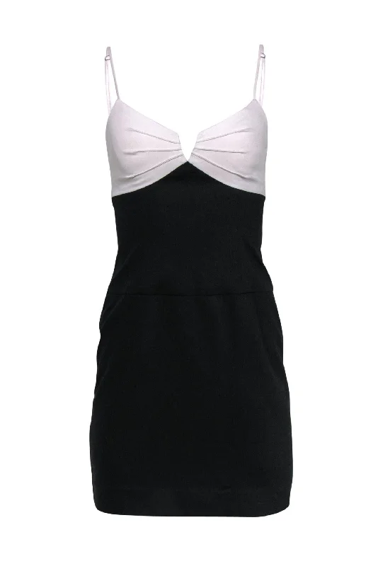 Black Halo - Black & White Strappy Bodycon w/ Front Pleats Sz 2 Mesh Bodycon Dress