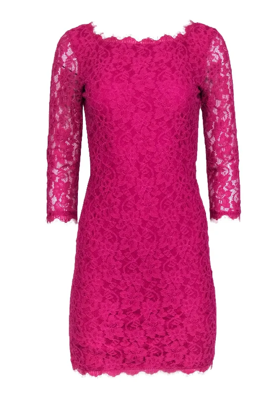 Diane von Furstenberg - Hot Pink Floral Lace "Zarita" Bodycon Dress Sz 4 Simple Bodycon Dress