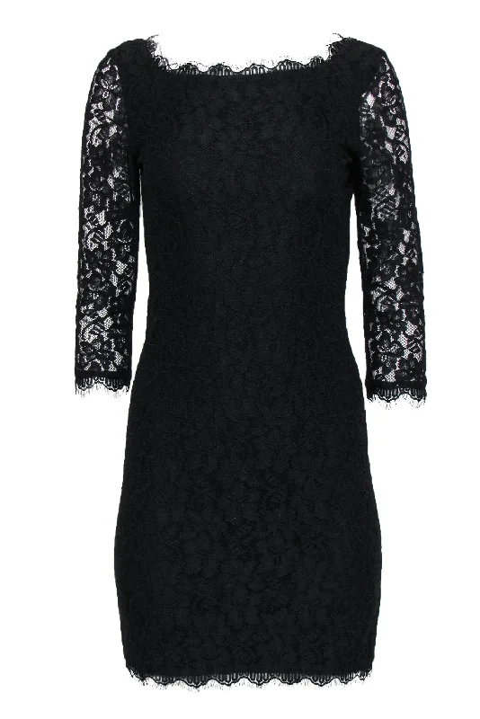 Diane von Furstenberg - Black Floral Lace "Zarita" Bodycon Dress Sz 6 Party Bodycon Dress