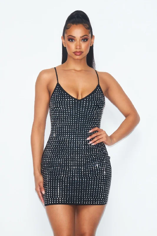 Embellished Love Studded Rhinestone Bodycon Dress Strappy Bodycon Dress