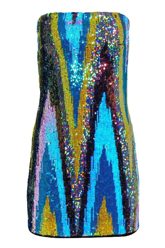 Free People - Green & Multicolor Sequin Strapless Bodycon Dress Sz S Sexy Slim Dress