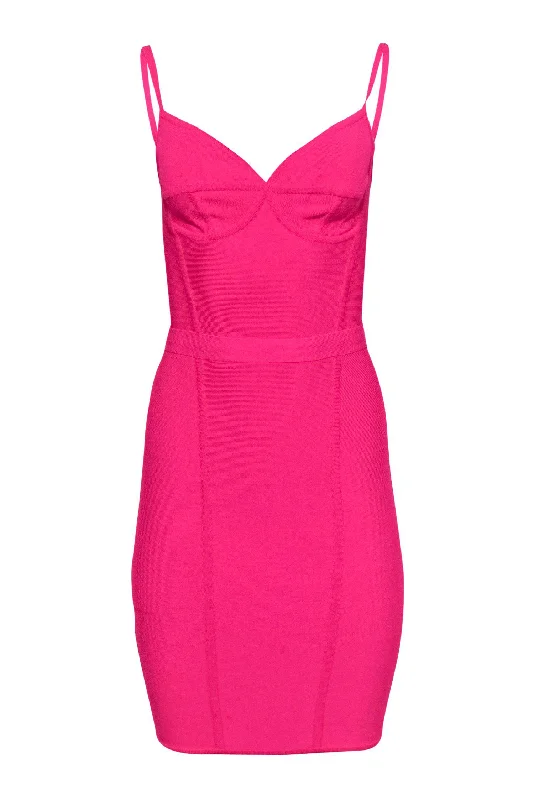 Herve Leger - Hot Pink Sleeveless Bandage-Style Bodycon Dress Sz S Form-fitting Bodycon Dress