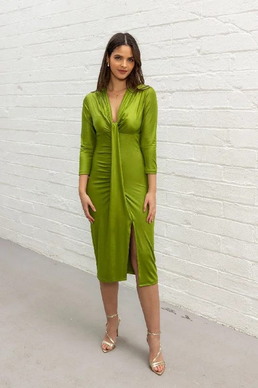 Green Fitted Midi Dress Trendy Midi Look