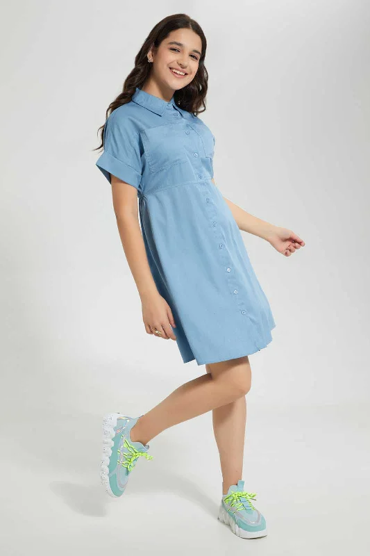 Blue Denim Shirt Dress Stylish Button Shirt