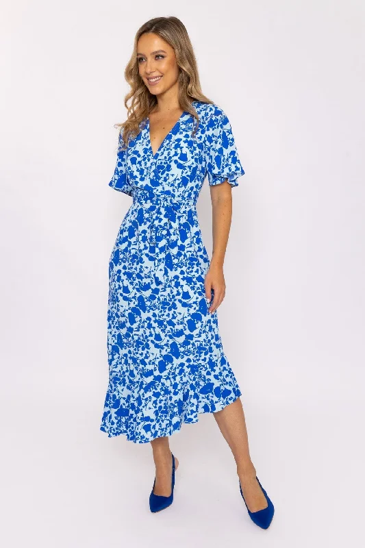 Blue Ruffle Wrap Midi Dress Summer Midi Skirt