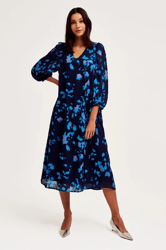 Duco Pleated Midi Dress in Dark Blue Elegant Midi Skirt