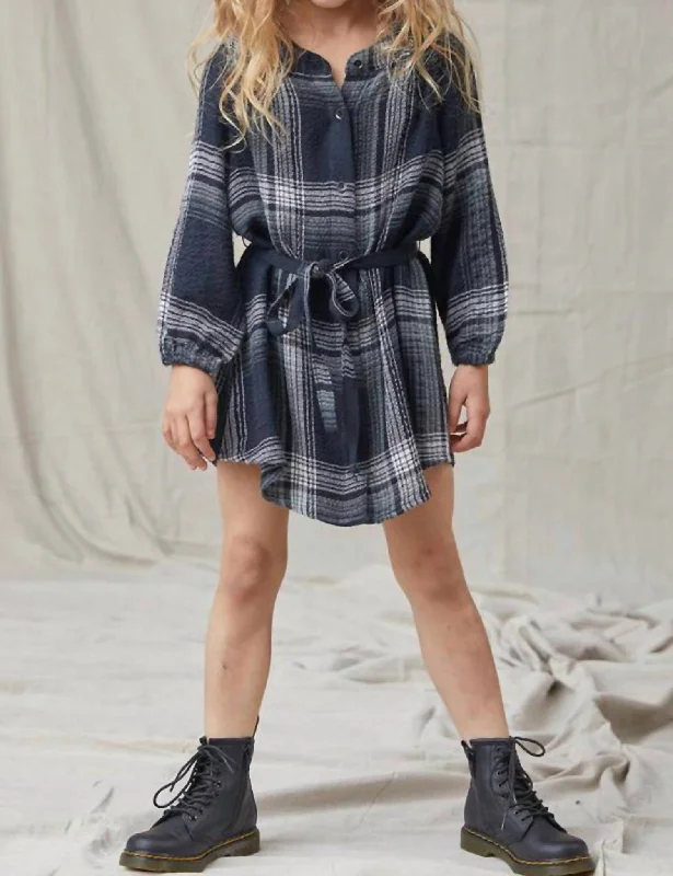 Girl's Smocked Plaid Shirt Dress In Black Stylish Shirt Dress