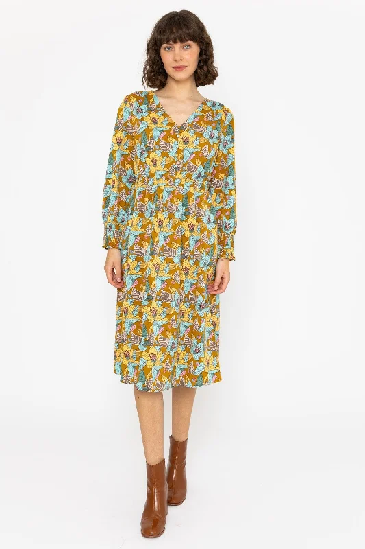 Long Sleeve Multi Floral Brioni Midi Dress Slim Fit Midi