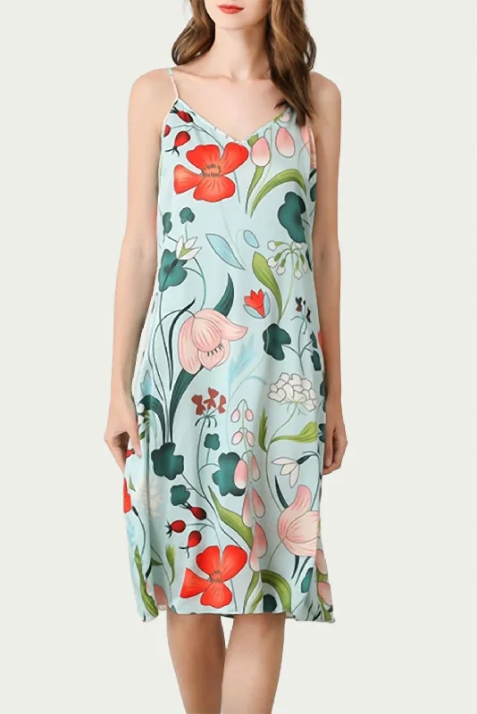 Mulberry Floral-Print Silk Midi Slip Dress In Sky Blue Plain Midi Skirt