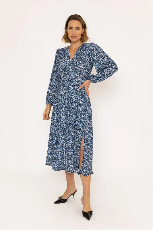 Siobhan Navy Midi Dress Soft Pleated Midi