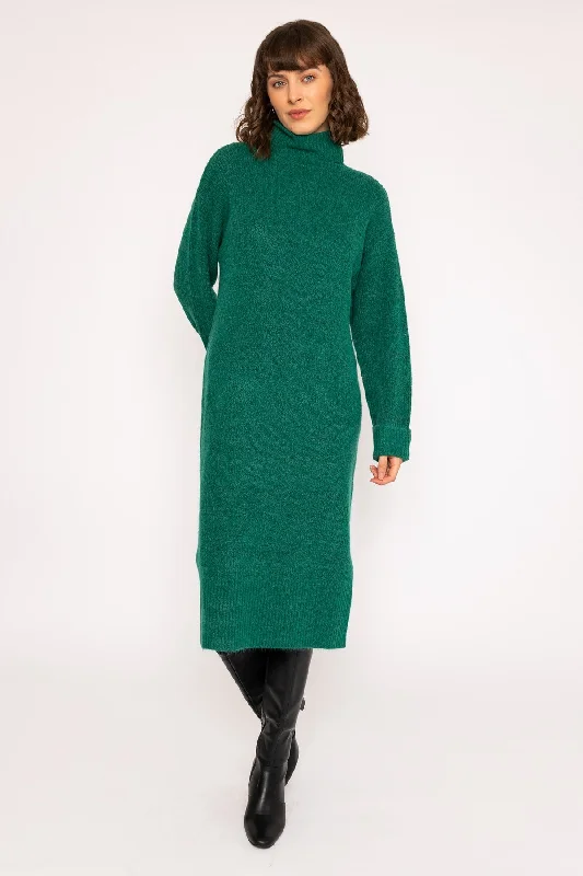 Slouchy Knit Midi Dress in Dark Green Slim Midi Skirt