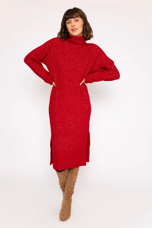 Slouchy Knit Midi Dress in Red Sexy Midi Skirt