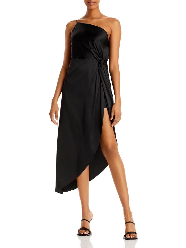 Womens Asymmetric Midi Cocktail and Party Dress Plain Midi Skirt