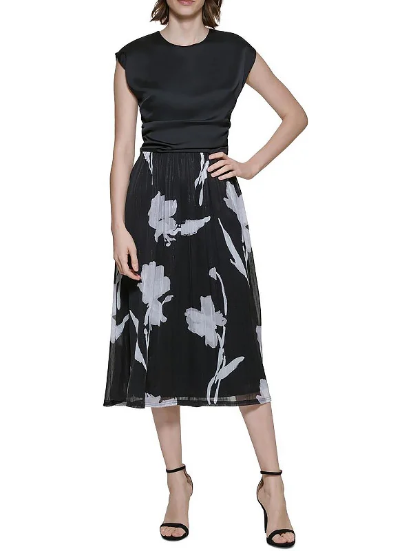 Womens Chiffon Printed Midi Dress Fitted Midi Skirt