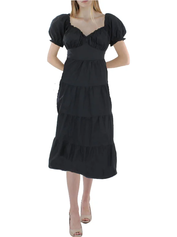 Womens Cotton Smocked Midi Dress Slim Midi Skirt