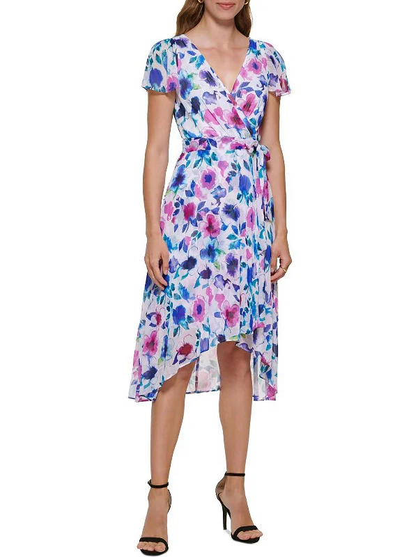 Womens Floral Print Midi Wrap Dress Elegant Midi Skirt